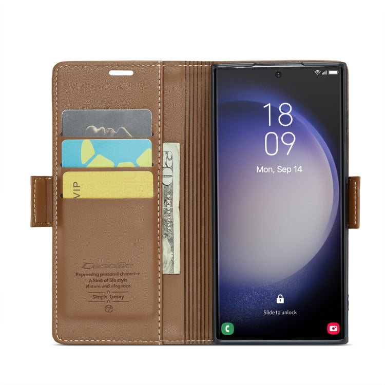 For Samsung Galaxy S23 Ultra 5G CaseMe 023 Butterfly Buckle Litchi Texture RFID Anti-theft Leather Phone Case(Brown) - Galaxy Phone Cases by CaseMe | Online Shopping South Africa | PMC Jewellery | Buy Now Pay Later Mobicred