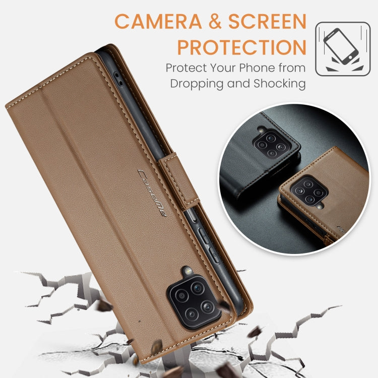 For Samsung Galaxy A12 5G CaseMe 023 Butterfly Buckle Litchi Texture RFID Anti-theft Leather Phone Case(Brown) - Galaxy Phone Cases by CaseMe | Online Shopping South Africa | PMC Jewellery | Buy Now Pay Later Mobicred