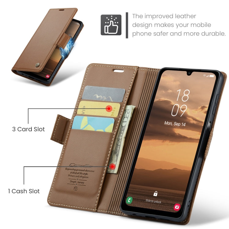 For Samsung Galaxy A25 5G CaseMe 023 Butterfly Buckle Litchi Texture RFID Anti-theft Leather Phone Case(Brown) - Galaxy Phone Cases by CaseMe | Online Shopping South Africa | PMC Jewellery | Buy Now Pay Later Mobicred