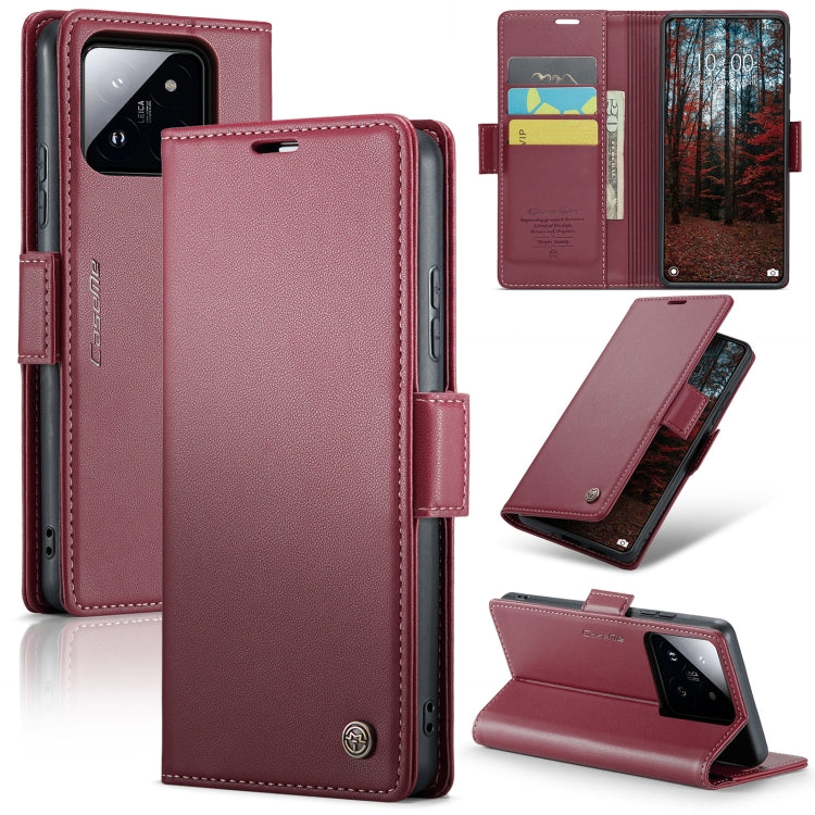 For Xiaomi 14 CaseMe 023 Butterfly Buckle Litchi Texture RFID Anti-theft Leather Phone Case(Wine Red) - 14 Cases by CaseMe | Online Shopping South Africa | PMC Jewellery | Buy Now Pay Later Mobicred