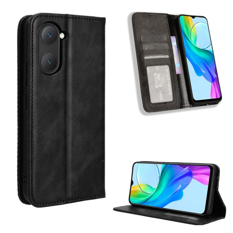 For vivo Y03 4G Magnetic Buckle Retro Texture Leather Phone Case(Black) - vivo Cases by PMC Jewellery | Online Shopping South Africa | PMC Jewellery | Buy Now Pay Later Mobicred