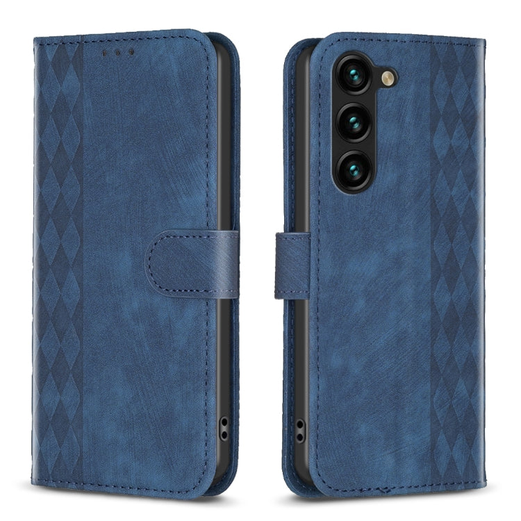 For Samsung Galaxy S24 5G Plaid Embossed Leather Phone Case(Blue) - Galaxy S24 5G Cases by PMC Jewellery | Online Shopping South Africa | PMC Jewellery