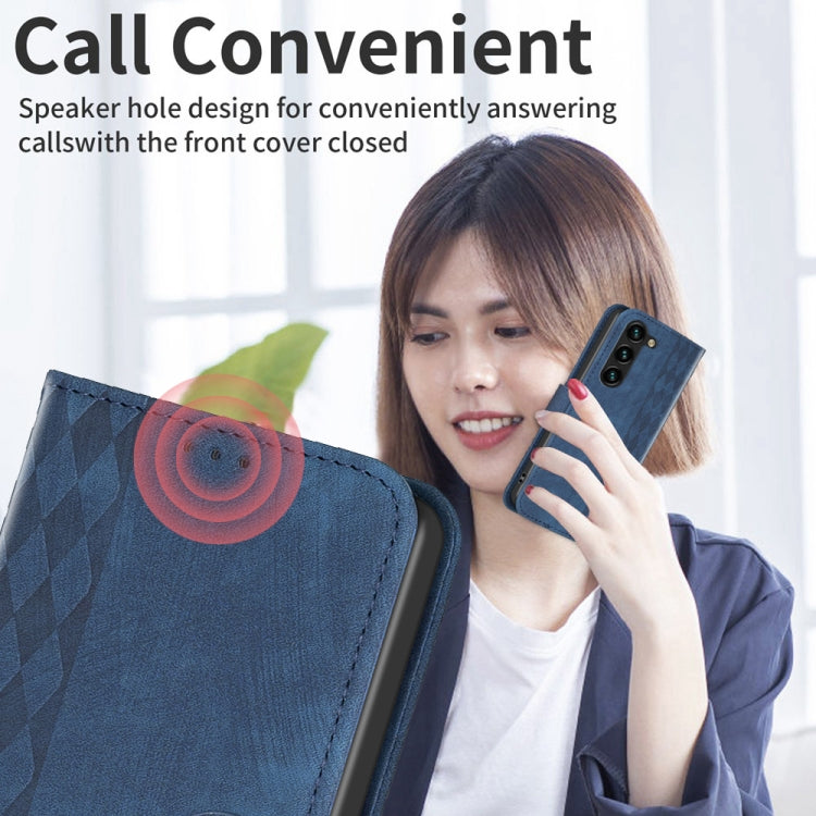 For Samsung Galaxy S24 5G Plaid Embossed Leather Phone Case(Blue) - Galaxy S24 5G Cases by PMC TechLife | Online Shopping South Africa | PMC TechLife