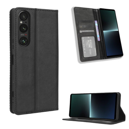 For Sony Xperia 1 V Magnetic Buckle Retro Texture Leather Phone Case(Black) - Sony Cases by PMC Jewellery | Online Shopping South Africa | PMC Jewellery | Buy Now Pay Later Mobicred