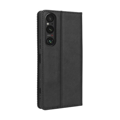 For Sony Xperia 1 V Magnetic Buckle Retro Texture Leather Phone Case(Black) - Sony Cases by PMC Jewellery | Online Shopping South Africa | PMC Jewellery | Buy Now Pay Later Mobicred