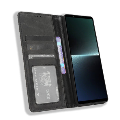 For Sony Xperia 1 V Magnetic Buckle Retro Texture Leather Phone Case(Black) - Sony Cases by PMC Jewellery | Online Shopping South Africa | PMC Jewellery | Buy Now Pay Later Mobicred