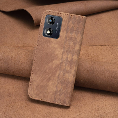 For Motorola Moto E13 4G Plaid Embossed Leather Phone Case(Brown) - Motorola Cases by PMC Jewellery | Online Shopping South Africa | PMC Jewellery | Buy Now Pay Later Mobicred