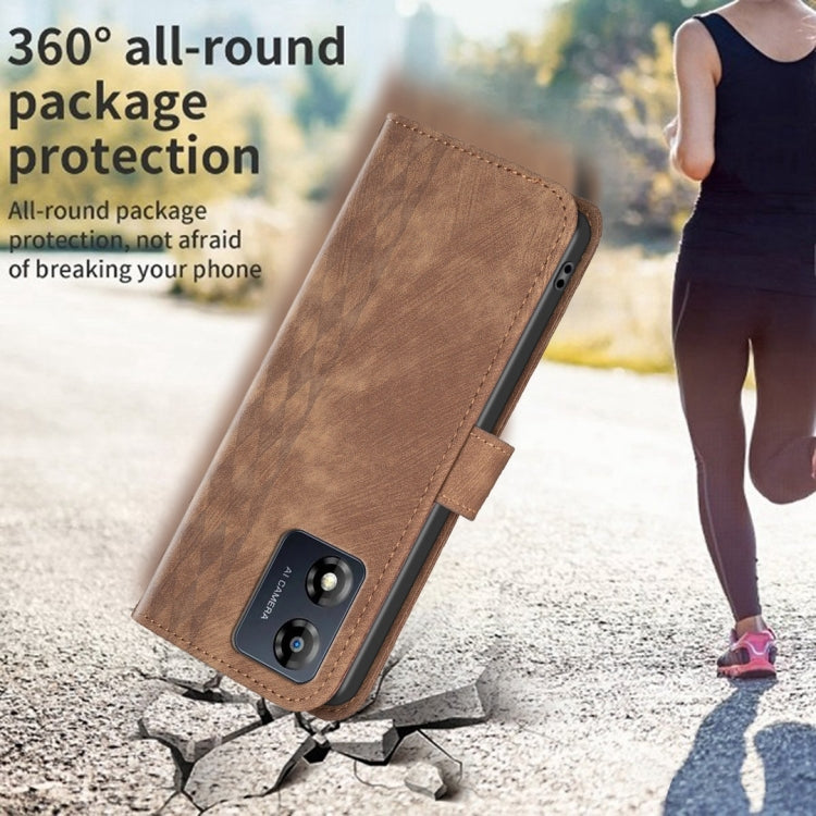 For Motorola Moto E13 4G Plaid Embossed Leather Phone Case(Brown) - Motorola Cases by PMC TechLife | Online Shopping South Africa | PMC TechLife | Buy Now Pay Later Mobicred