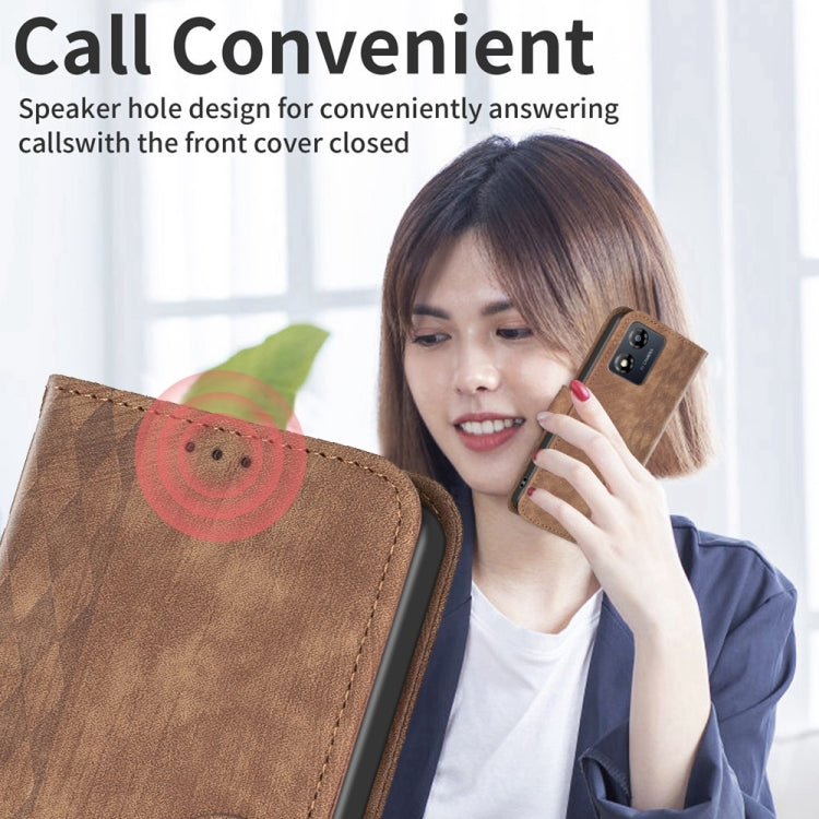 For Motorola Moto E13 4G Plaid Embossed Leather Phone Case(Brown) - Motorola Cases by PMC TechLife | Online Shopping South Africa | PMC TechLife | Buy Now Pay Later Mobicred