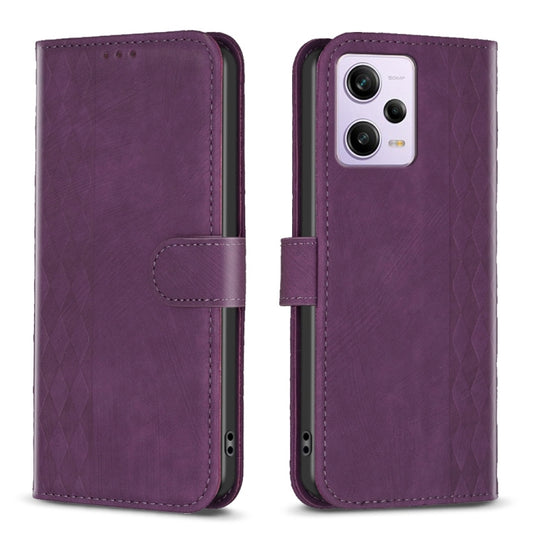 For Xiaomi Redmi Note 12 Pro Global Plaid Embossed Leather Phone Case(Purple) - Xiaomi Cases by PMC Jewellery | Online Shopping South Africa | PMC Jewellery | Buy Now Pay Later Mobicred
