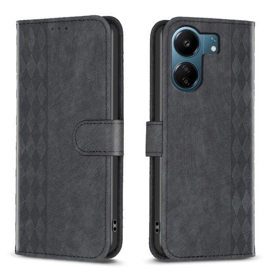 For Xiaomi Redmi 13C Plaid Embossed Leather Phone Case(Black) - 13C Cases by PMC Jewellery | Online Shopping South Africa | PMC Jewellery | Buy Now Pay Later Mobicred
