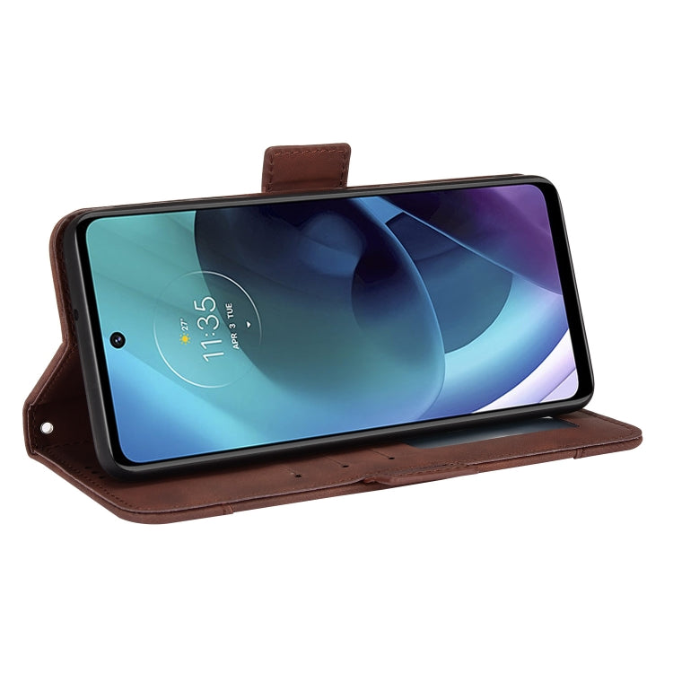 For Motorola Moto G52J 5G Skin Feel Calf Texture Card Slots Leather Phone Case(Brown) - Motorola Cases by PMC Jewellery | Online Shopping South Africa | PMC Jewellery | Buy Now Pay Later Mobicred