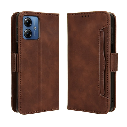 For Motorola Moto G14 4G Skin Feel Calf Texture Card Slots Leather Phone Case(Brown) - Motorola Cases by PMC Jewellery | Online Shopping South Africa | PMC Jewellery | Buy Now Pay Later Mobicred