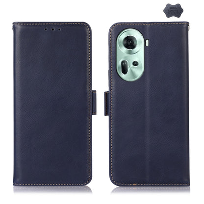 For OPPO Reno11 5G Global Crazy Horse Top Layer Cowhide Leather Phone Case(Blue) - Reno11 Cases by PMC Jewellery | Online Shopping South Africa | PMC Jewellery | Buy Now Pay Later Mobicred