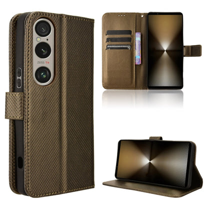 For Sony Xperia 1 VI 2024 Diamond Texture Leather Phone Case(Brown) - Sony Cases by PMC Jewellery | Online Shopping South Africa | PMC Jewellery | Buy Now Pay Later Mobicred