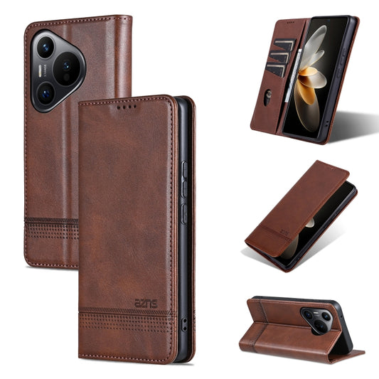 For Huawei Pura 70 AZNS Magnetic Calf Texture Flip Leather Phone Case(Dark Brown) - Huawei Cases by AZNS | Online Shopping South Africa | PMC Jewellery | Buy Now Pay Later Mobicred