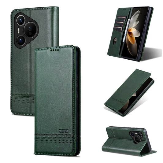 For Huawei Pura 70 Fine Hole AZNS Magnetic Calf Texture Flip Leather Phone Case(Dark Green) - Huawei Cases by AZNS | Online Shopping South Africa | PMC Jewellery | Buy Now Pay Later Mobicred