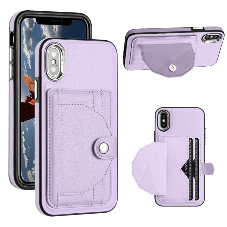 For iPhone X / XS Shockproof Leather Phone Case with Card Holder(Purple) - More iPhone Cases by PMC TechLife | Online Shopping South Africa | PMC TechLife
