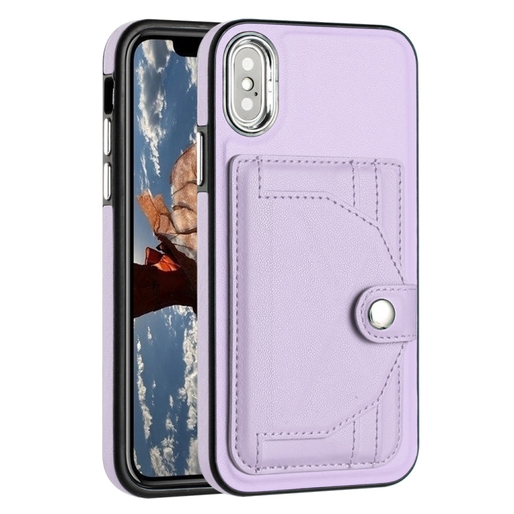 For iPhone X / XS Shockproof Leather Phone Case with Card Holder(Purple) - More iPhone Cases by PMC Jewellery | Online Shopping South Africa | PMC Jewellery