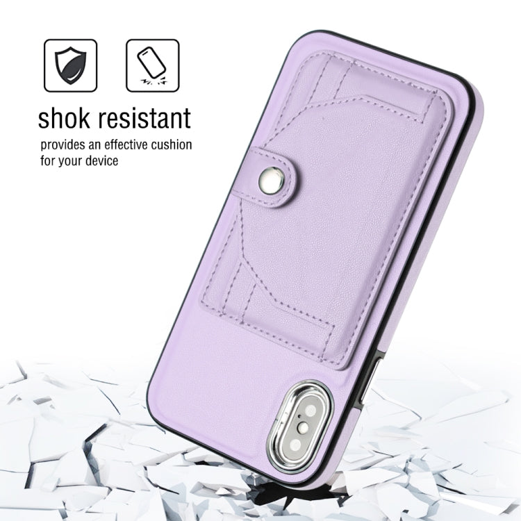 For iPhone X / XS Shockproof Leather Phone Case with Card Holder(Purple) - More iPhone Cases by PMC Jewellery | Online Shopping South Africa | PMC Jewellery