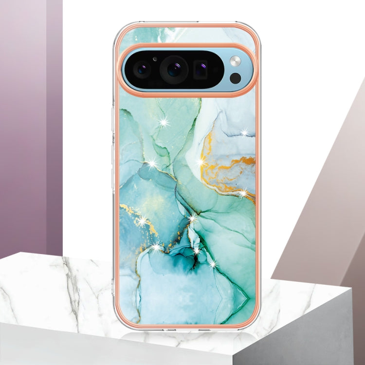 For Google Pixel 9 / 9 Pro Electroplating Marble Dual-side IMD Phone Case(Green 003) - Google Cases by PMC Jewellery | Online Shopping South Africa | PMC Jewellery | Buy Now Pay Later Mobicred