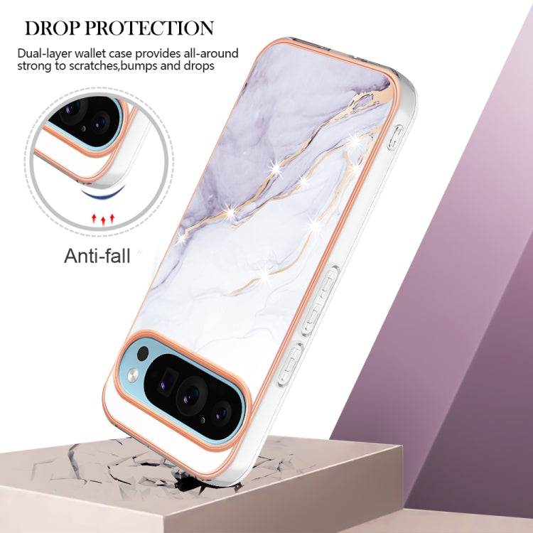 For Google Pixel 9 / 9 Pro Electroplating Marble Dual-side IMD Phone Case(White 006) - Google Cases by PMC Jewellery | Online Shopping South Africa | PMC Jewellery | Buy Now Pay Later Mobicred