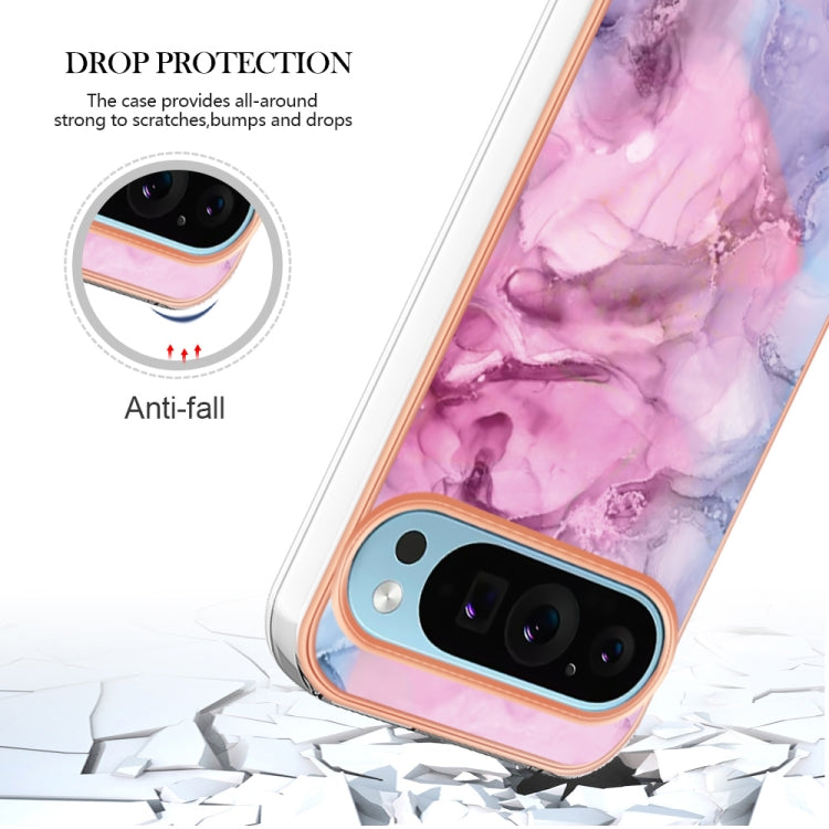 For Google Pixel 9 / 9 Pro Electroplating Marble Dual-side IMD Phone Case(Pink 013) - Google Cases by PMC Jewellery | Online Shopping South Africa | PMC Jewellery | Buy Now Pay Later Mobicred