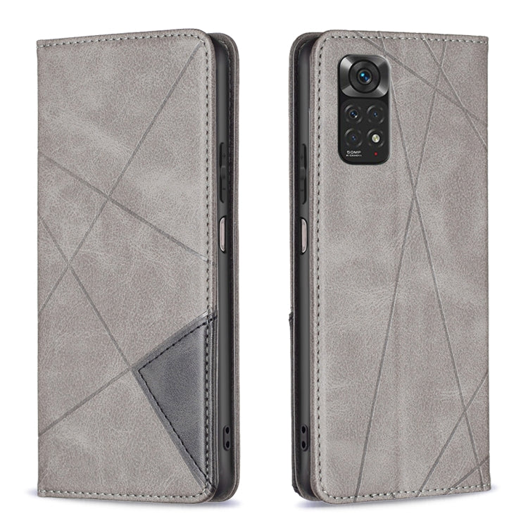 For Xiaomi Redmi Note 12S 4G / Note 11  Rhombus Texture Magnetic Leather Phone Case(Grey) - Xiaomi Cases by PMC Jewellery | Online Shopping South Africa | PMC Jewellery | Buy Now Pay Later Mobicred