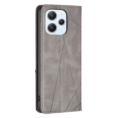 For Xiaomi Redmi 12 4G Rhombus Texture Magnetic Leather Phone Case(Grey) - Xiaomi Cases by PMC Jewellery | Online Shopping South Africa | PMC Jewellery | Buy Now Pay Later Mobicred