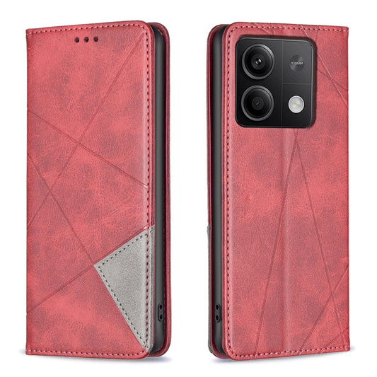 For Xiaomi Redmi Note 13 Rhombus Texture Magnetic Leather Phone Case(Red) - Xiaomi Cases by PMC Jewellery | Online Shopping South Africa | PMC Jewellery | Buy Now Pay Later Mobicred