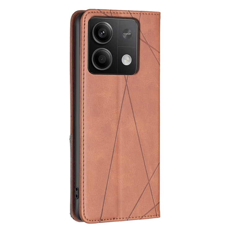 For Xiaomi Redmi Note 13 Rhombus Texture Magnetic Leather Phone Case(Brown) - Xiaomi Cases by PMC Jewellery | Online Shopping South Africa | PMC Jewellery | Buy Now Pay Later Mobicred