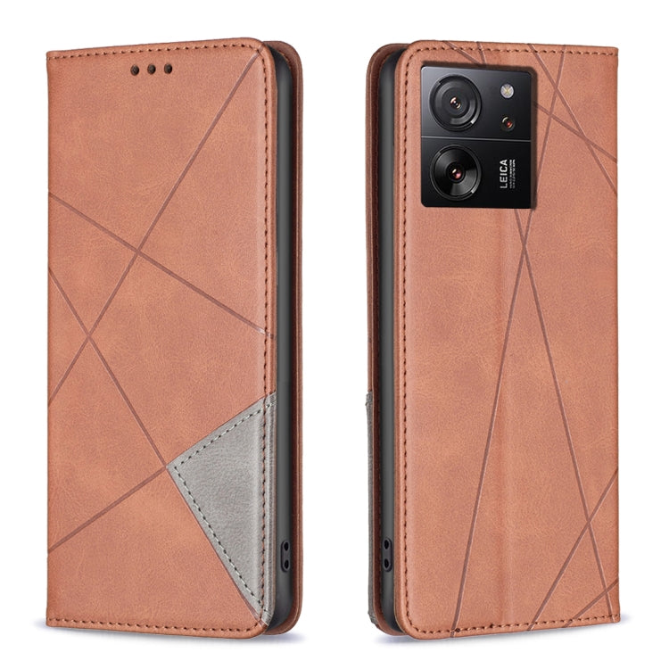 For Xiaomi 13T / 13T Pro / Redmi K60 Ultra Rhombus Texture Magnetic Leather Phone Case(Brown) - Redmi K60 Ultra Cases by PMC Jewellery | Online Shopping South Africa | PMC Jewellery | Buy Now Pay Later Mobicred