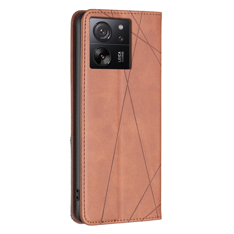 For Xiaomi 13T / 13T Pro / Redmi K60 Ultra Rhombus Texture Magnetic Leather Phone Case(Brown) - Redmi K60 Ultra Cases by PMC Jewellery | Online Shopping South Africa | PMC Jewellery | Buy Now Pay Later Mobicred