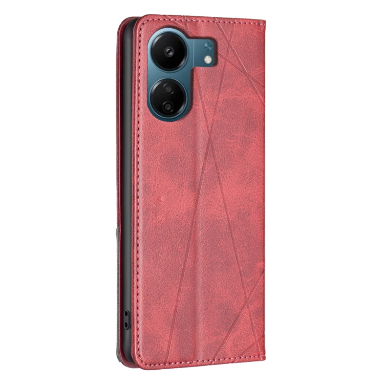 For Xiaomi Redmi 13C Rhombus Texture Magnetic Leather Phone Case(Red) - 13C Cases by PMC Jewellery | Online Shopping South Africa | PMC Jewellery | Buy Now Pay Later Mobicred