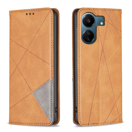 For Xiaomi Redmi 13C Rhombus Texture Magnetic Leather Phone Case(Yellow) - 13C Cases by PMC Jewellery | Online Shopping South Africa | PMC Jewellery | Buy Now Pay Later Mobicred