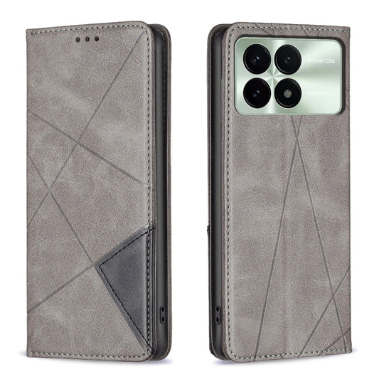 For Xiaomi Redmi K70E Rhombus Texture Magnetic Leather Phone Case(Grey) - K70E Cases by PMC Jewellery | Online Shopping South Africa | PMC Jewellery | Buy Now Pay Later Mobicred