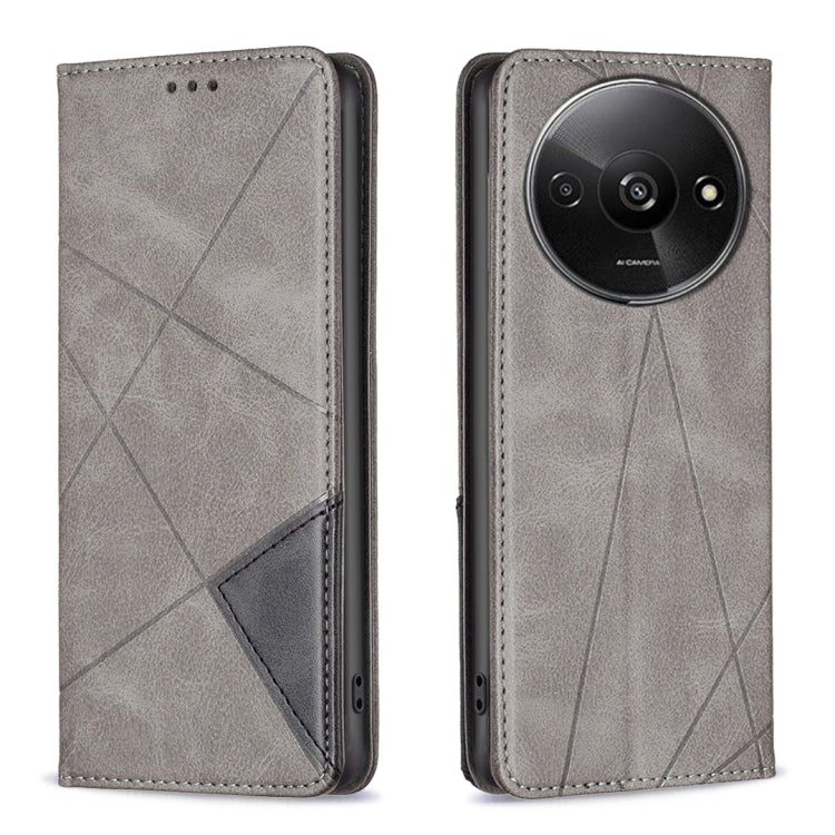 For Xiaomi Redmi A3 Rhombus Texture Magnetic Leather Phone Case(Grey) - Xiaomi Cases by PMC Jewellery | Online Shopping South Africa | PMC Jewellery | Buy Now Pay Later Mobicred