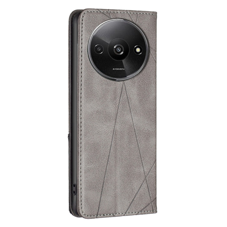 For Xiaomi Redmi A3 Rhombus Texture Magnetic Leather Phone Case(Grey) - Xiaomi Cases by PMC Jewellery | Online Shopping South Africa | PMC Jewellery | Buy Now Pay Later Mobicred