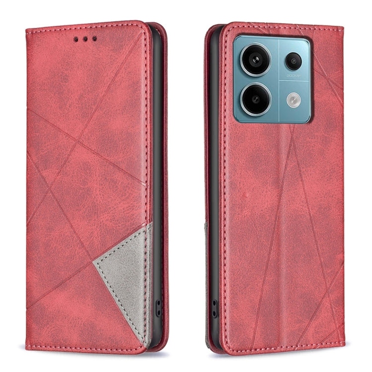 For Xiaomi Poco M6 Pro 4G Rhombus Texture Magnetic Leather Phone Case(Red) - Xiaomi Cases by PMC Jewellery | Online Shopping South Africa | PMC Jewellery | Buy Now Pay Later Mobicred