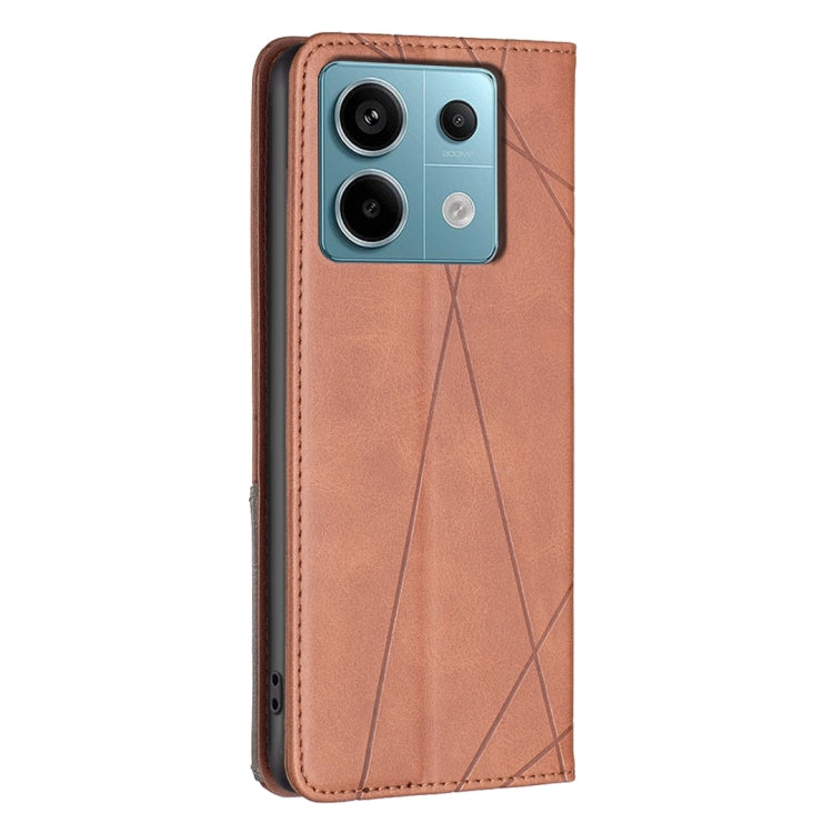 For Xiaomi Poco M6 Pro 4G Rhombus Texture Magnetic Leather Phone Case(Brown) - Xiaomi Cases by PMC Jewellery | Online Shopping South Africa | PMC Jewellery | Buy Now Pay Later Mobicred