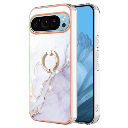 For Google Pixel 9 Pro Electroplating Marble IMD TPU Phone Case with Ring Holder(White 006) - Google Cases by PMC Jewellery | Online Shopping South Africa | PMC Jewellery | Buy Now Pay Later Mobicred