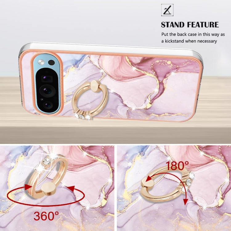 For Google Pixel 9 Pro XL Electroplating Marble IMD TPU Phone Case with Ring Holder(Rose Gold 005) - Google Cases by PMC Jewellery | Online Shopping South Africa | PMC Jewellery | Buy Now Pay Later Mobicred