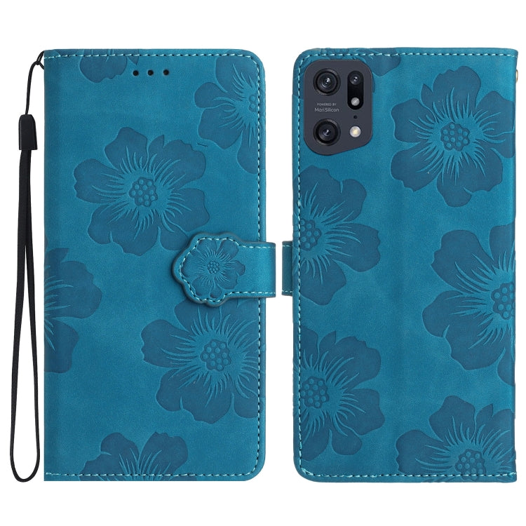 For OPPO Find X5 Flower Embossing Pattern Leather Phone Case(Blue) - OPPO Cases by PMC Jewellery | Online Shopping South Africa | PMC Jewellery | Buy Now Pay Later Mobicred