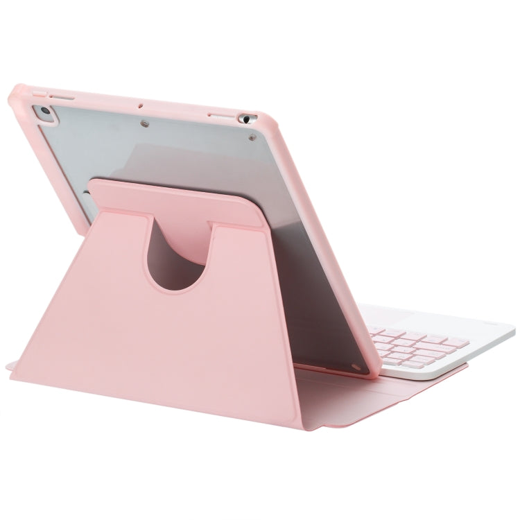 For iPad 10th Gen 10.9 2022 F10B-A 360 Rotation Acrylic Transparent Bluetooth Keyboard Leather Case With Touch Control(Pink) - Universal by PMC Jewellery | Online Shopping South Africa | PMC Jewellery