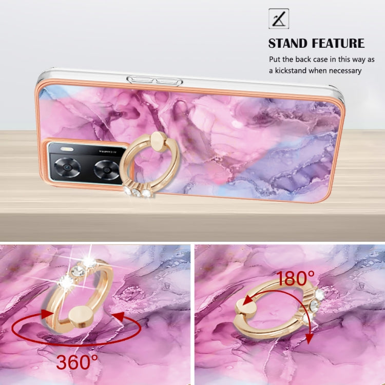 For OPPO A57 4G/A77 5G Taiwan/K10 5G Global Electroplating Marble Dual-side IMD Phone Case with Ring(Pink 013) - OPPO Cases by PMC Jewellery | Online Shopping South Africa | PMC Jewellery