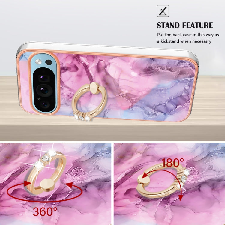 For Google Pixel 9 / 9 Pro Electroplating Marble Dual-side IMD Phone Case with Ring(Pink 013) - Google Cases by PMC Jewellery | Online Shopping South Africa | PMC Jewellery | Buy Now Pay Later Mobicred