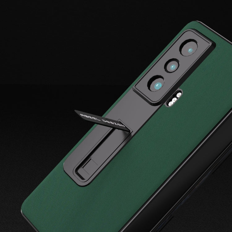 For Honor Magic Vs ABEEL Integrated Genuine Leather Silky Soft Phone Case with Holder(Green) - Honor Cases by PMC TechLife | Online Shopping South Africa | PMC TechLife | Buy Now Pay Later Mobicred