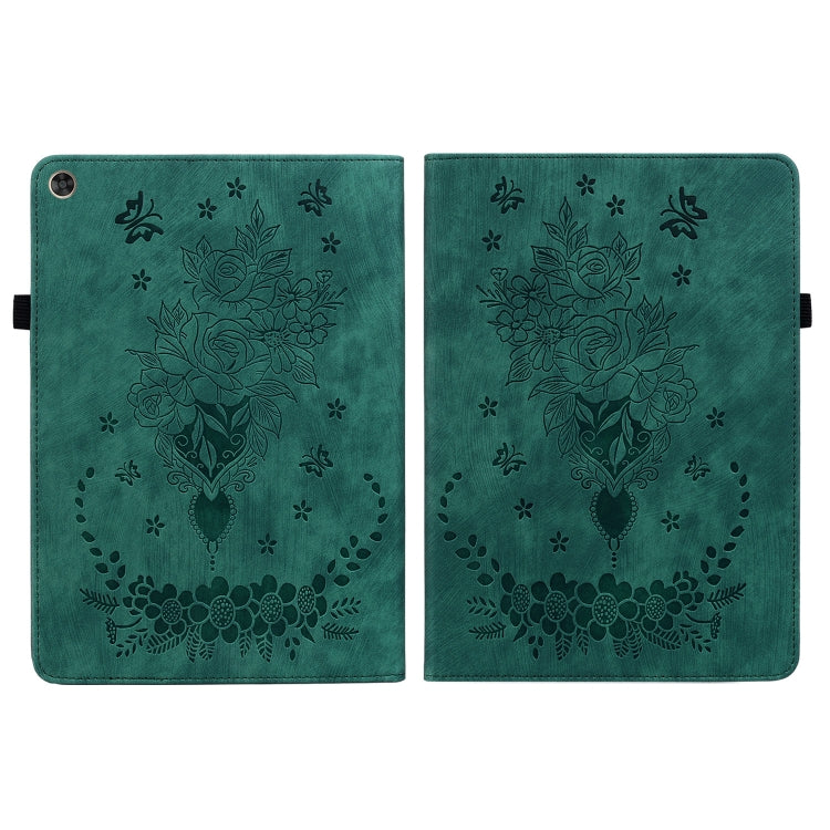 For Huawei MatePad T 10s / Enjoy Tablet 2 Butterfly Rose Embossed Leather Tablet Case(Green) - Huawei Cases by PMC TechLife | Online Shopping South Africa | PMC TechLife | Buy Now Pay Later Mobicred