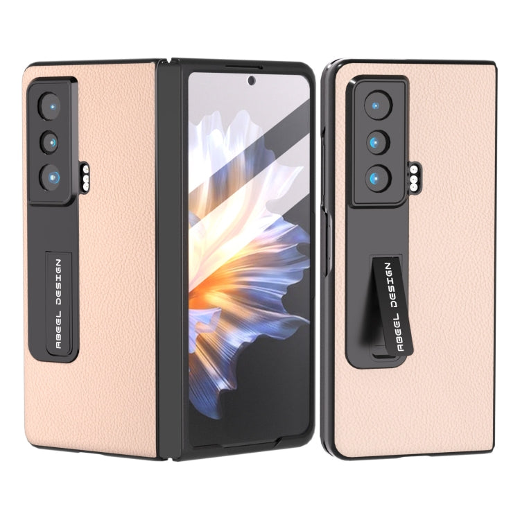For Honor Magic Vs Integrated Genuine Leather + PC Litchi Texture Phone Case with Holder(Pink Gold) - Honor Cases by PMC TechLife | Online Shopping South Africa | PMC TechLife | Buy Now Pay Later Mobicred