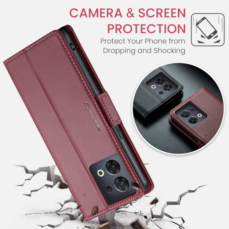 For OPPO Reno8 5G Global CaseMe 023 Butterfly Buckle Litchi Texture RFID Anti-theft Leather Phone Case(Wine Red) - OPPO Cases by CaseMe | Online Shopping South Africa | PMC Jewellery | Buy Now Pay Later Mobicred